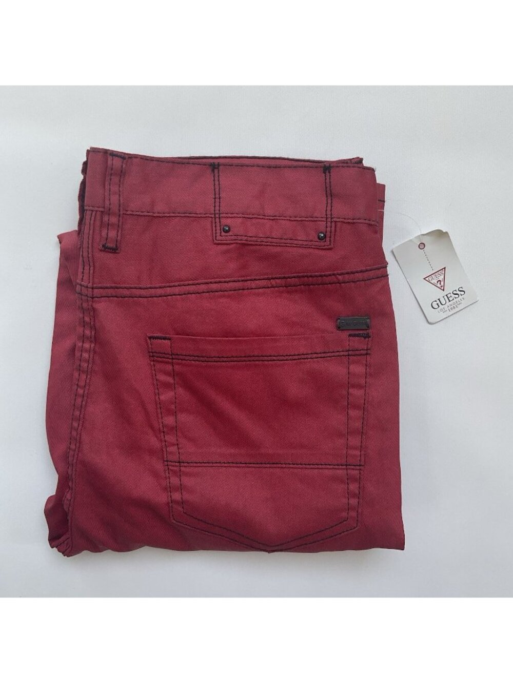 G By Guess Men’s Moto Zip Modern Skinny Jeans In Red Coated Paneled Knee Size 31